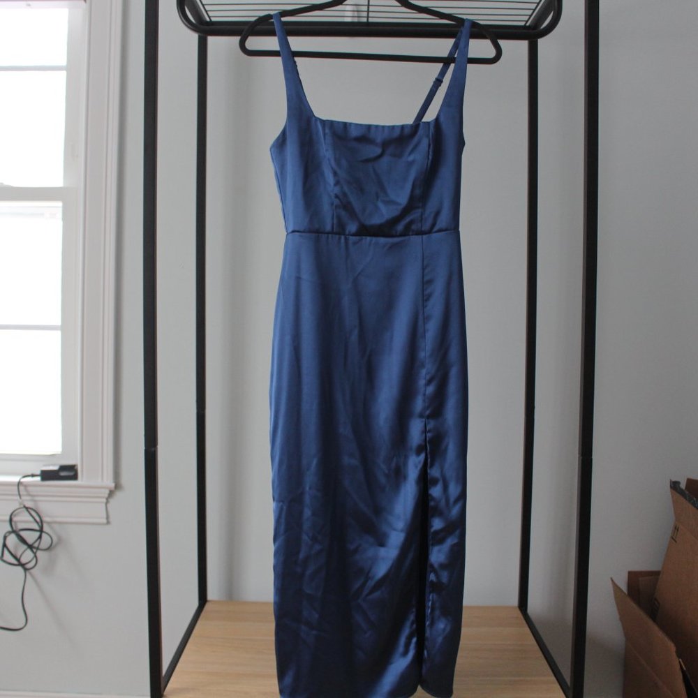 Lulus Keep It Precious Blue Satin Sleeveless Midi Dress
